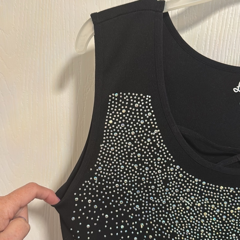 LC Couture SPARKLING Black Rhinestone Beaded Tank Top 2X‎ Stretchy Comfortable - Picture 7 of 8
